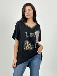 Polera Lino Corazón Brillante y Print