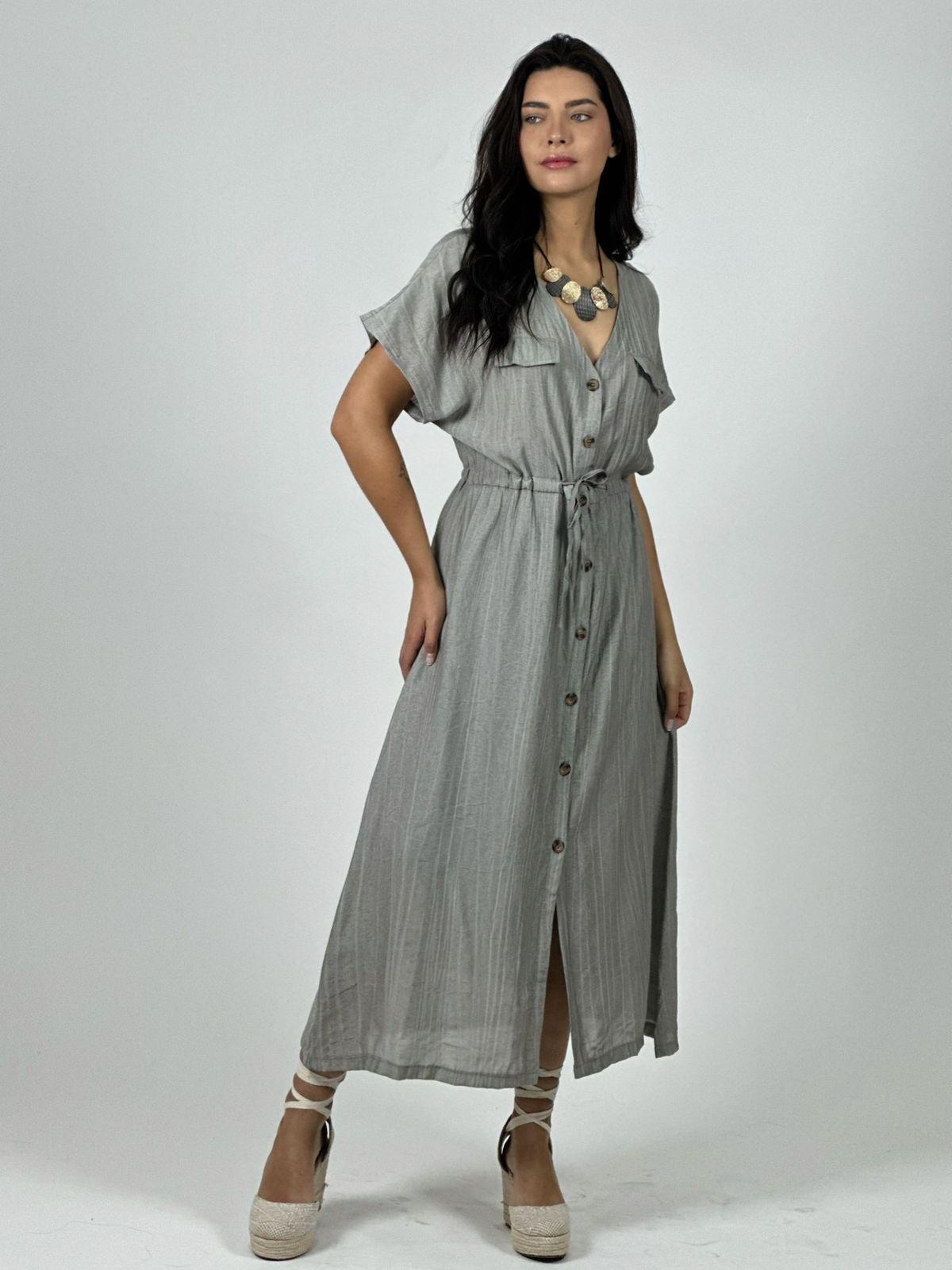 Vestido Abotonado Ajustado en la Cintura