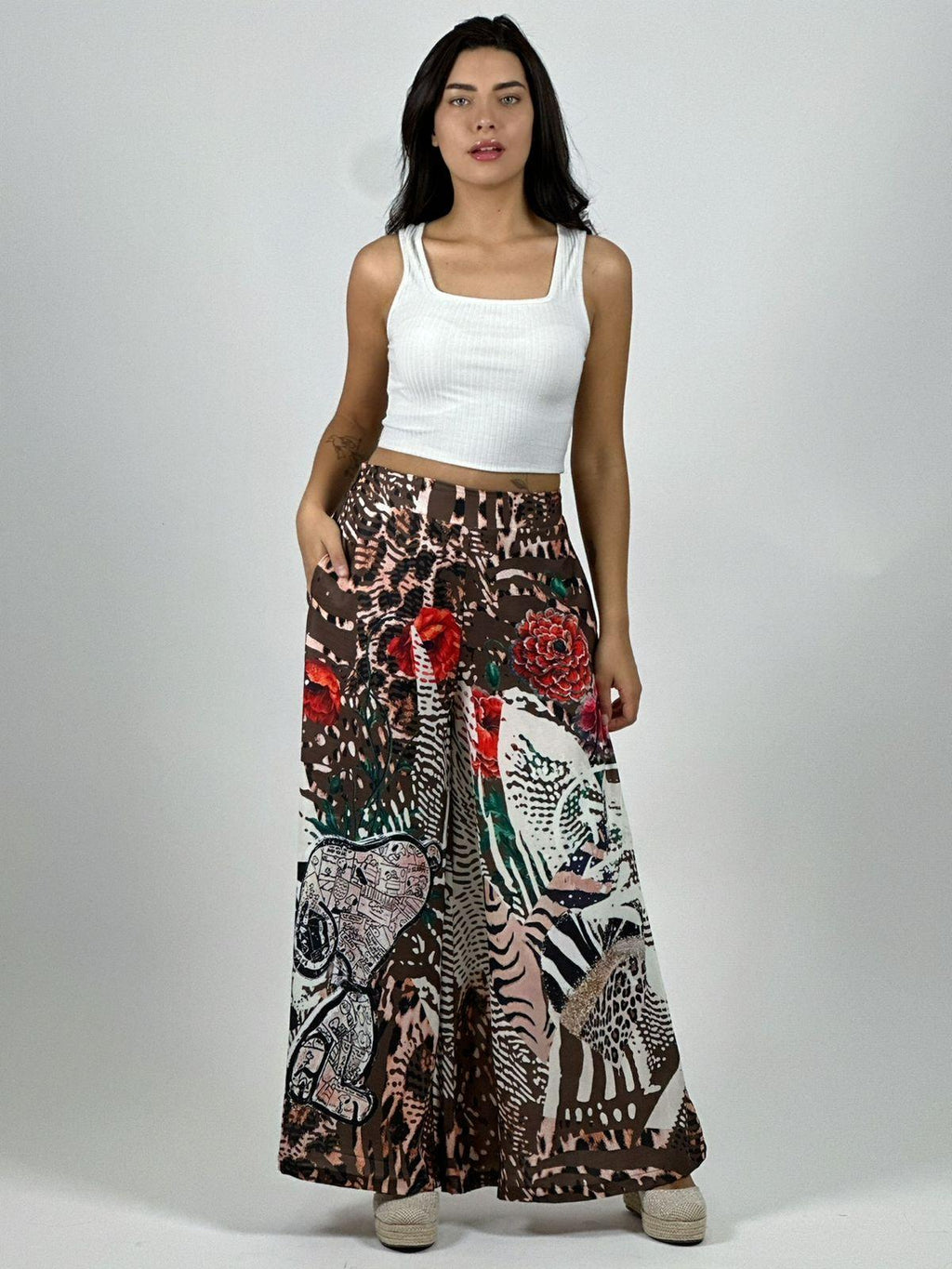 Palazzo Satín Estampado Snoopy y Rosas