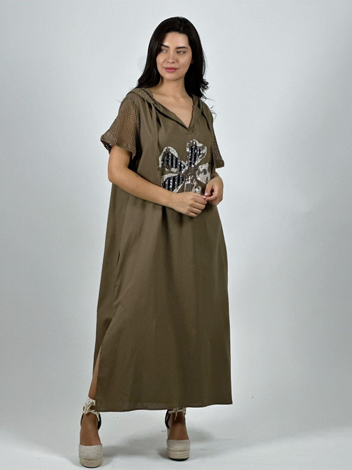 Vestido Largo Crepé Flor Brillos