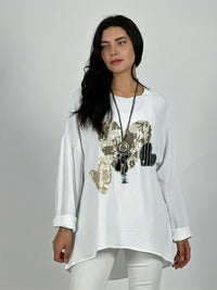 Polera Crepé Triple Corazon Lentejuelas