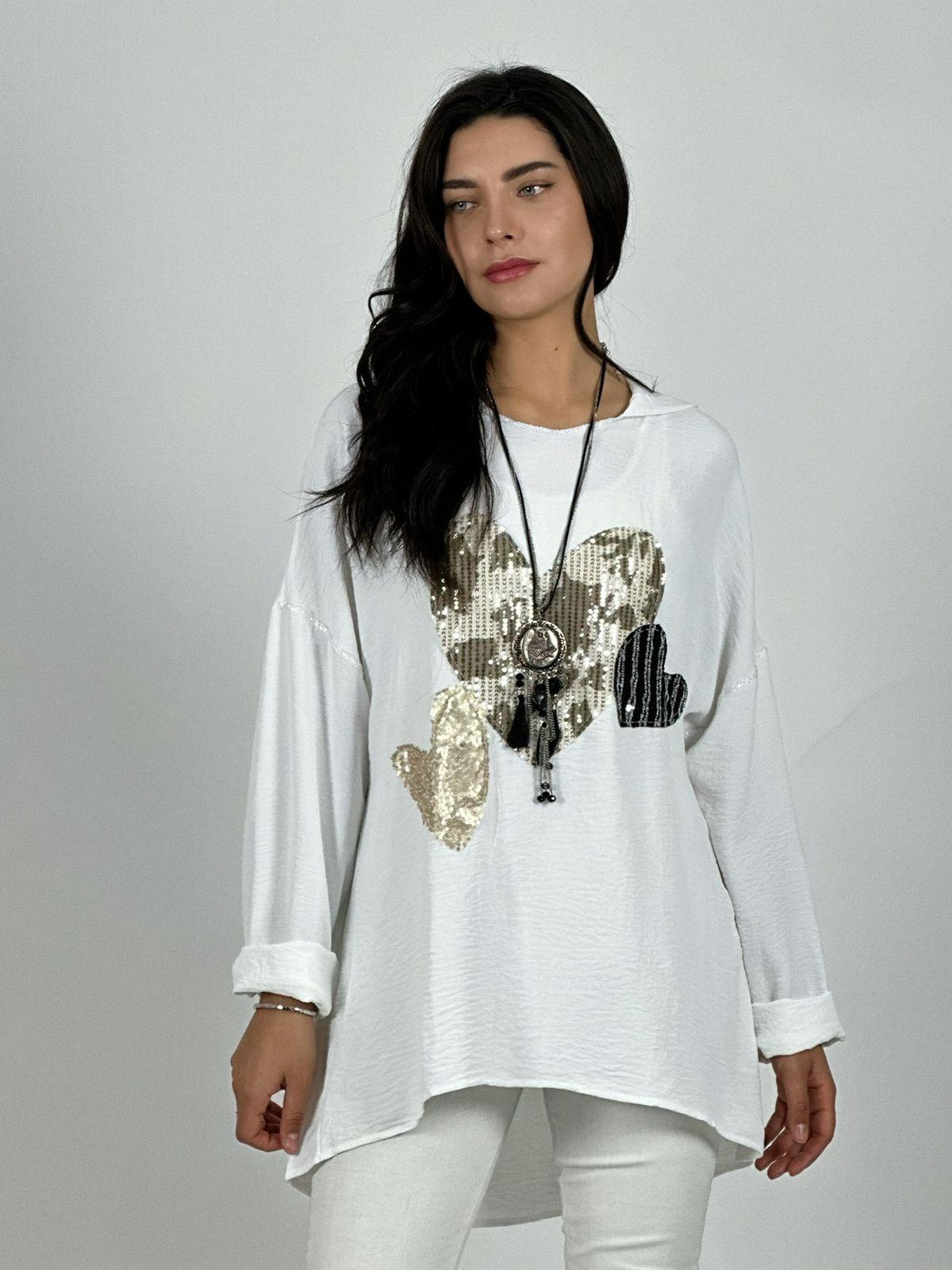 Polera Crepé Triple Corazon Lentejuelas