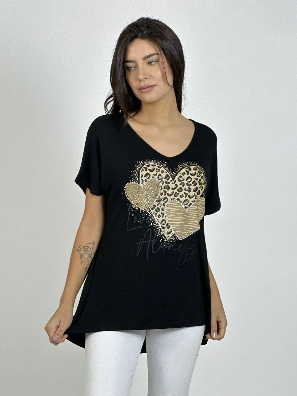 Polera Algodón 3 Corazones Print