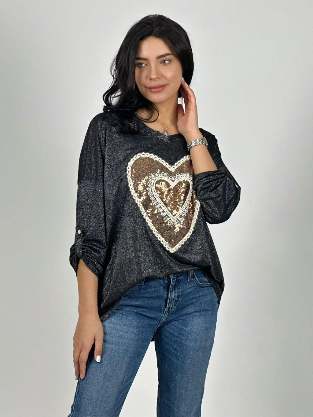 Polera Acetato Corazón Brillante