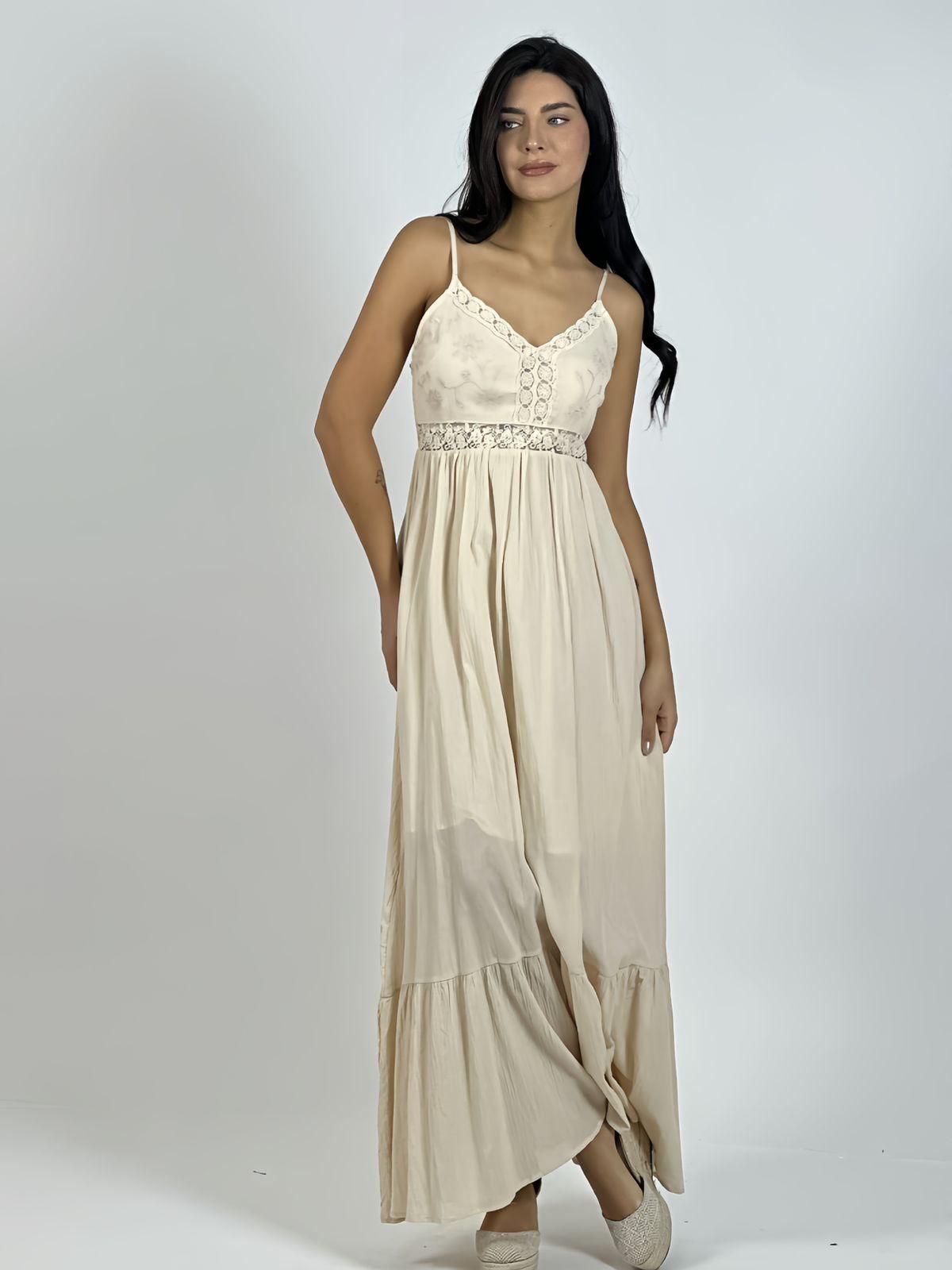 Vestido Crepé Torso Encaje