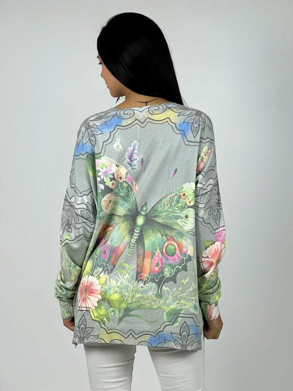 Sweater Spandex Mariposa Brillante con Flores