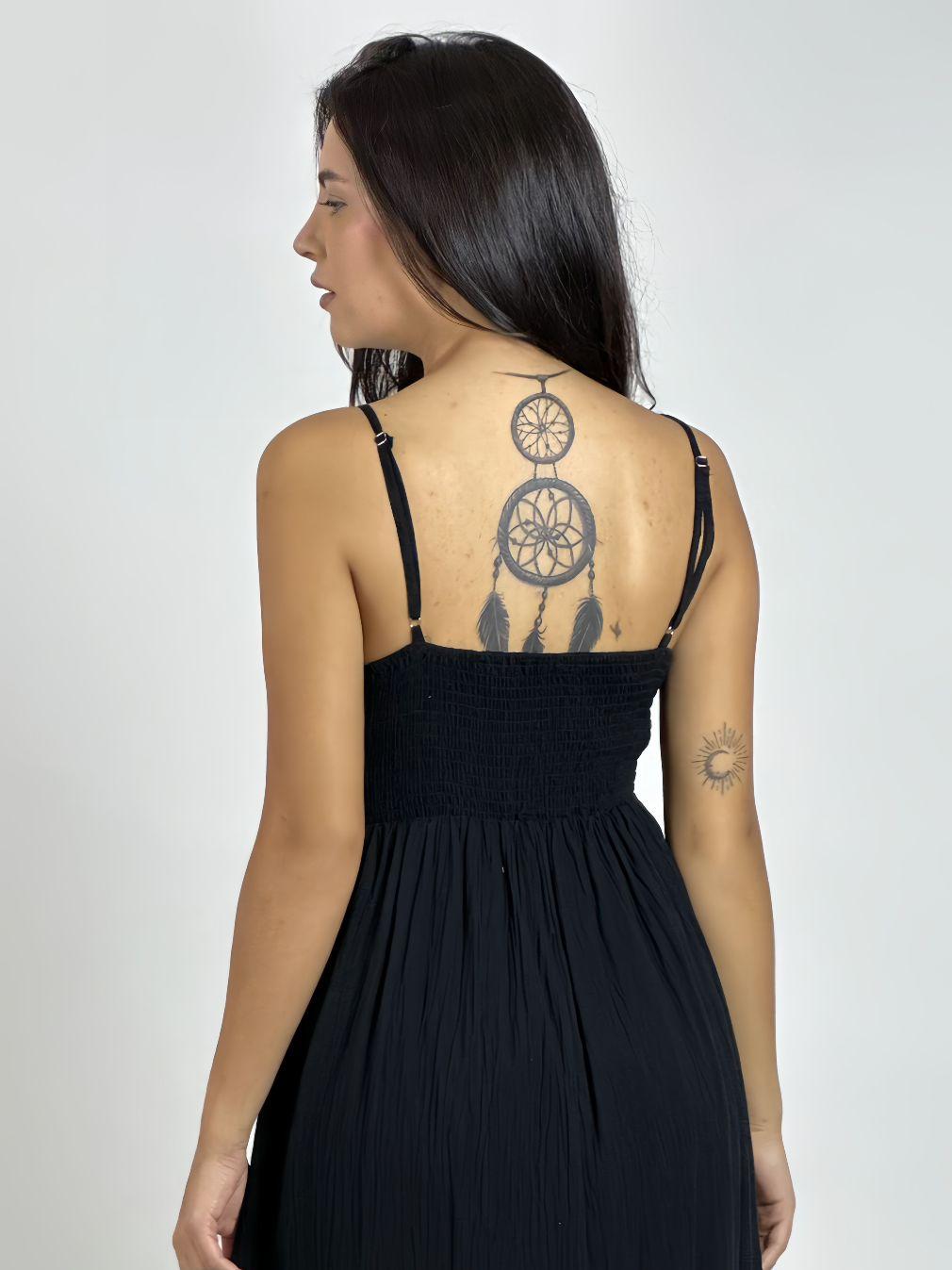 Vestido Crepé Torso Encaje