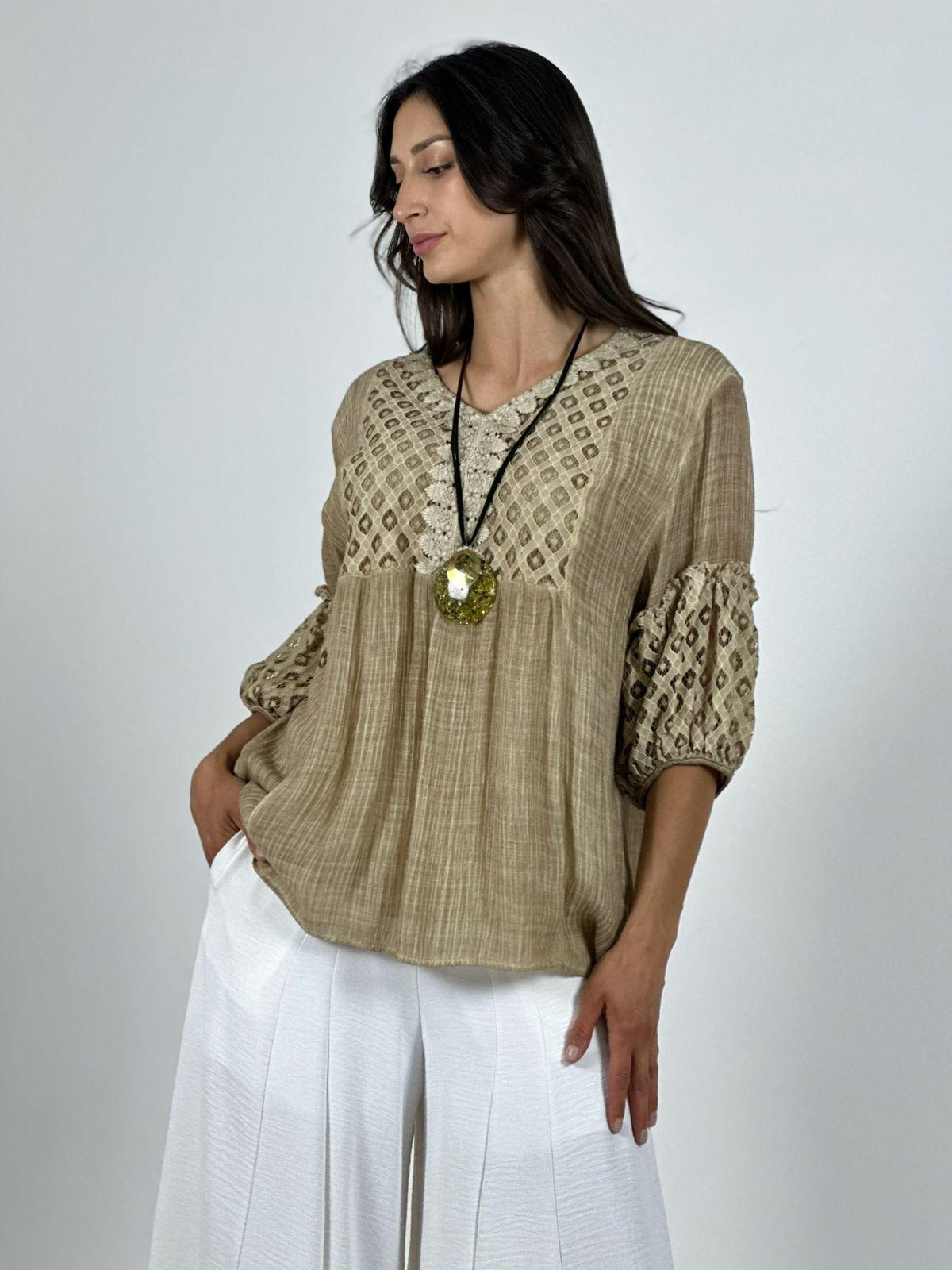 Blusa Mangas y Torso Encaje