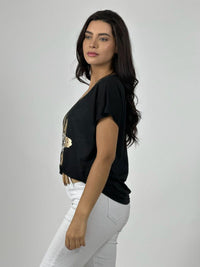 Polera Hilo Cuello Corazón Dorado