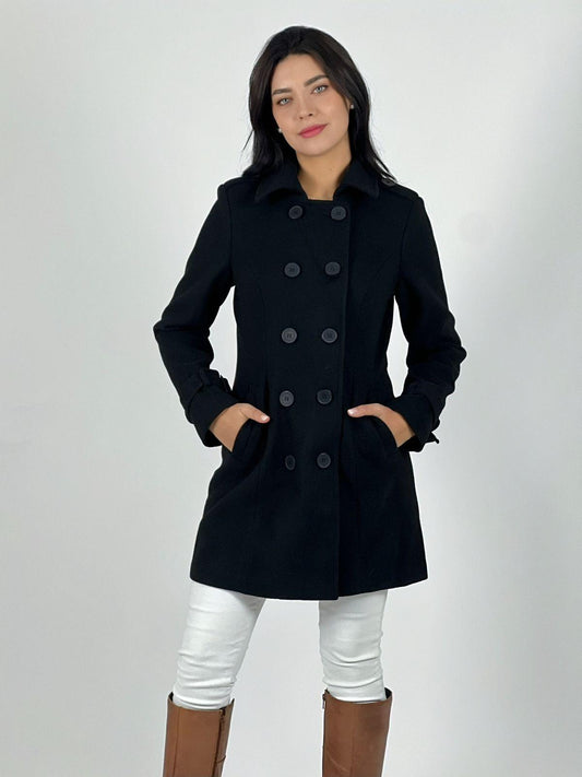 Abrigo Trench Paño 12 Botones Con Correas