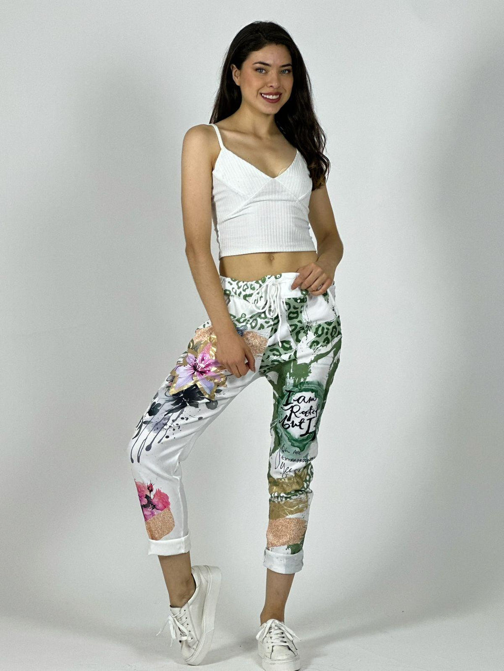 Jogger Italiano Viscosa Flores Print Letras