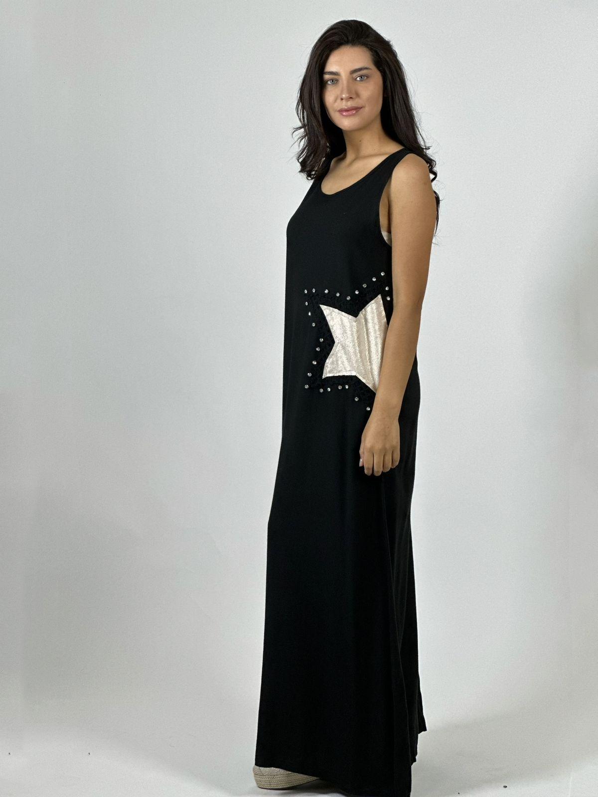 Vestido Lino Estrellas Tejidas con Brillos