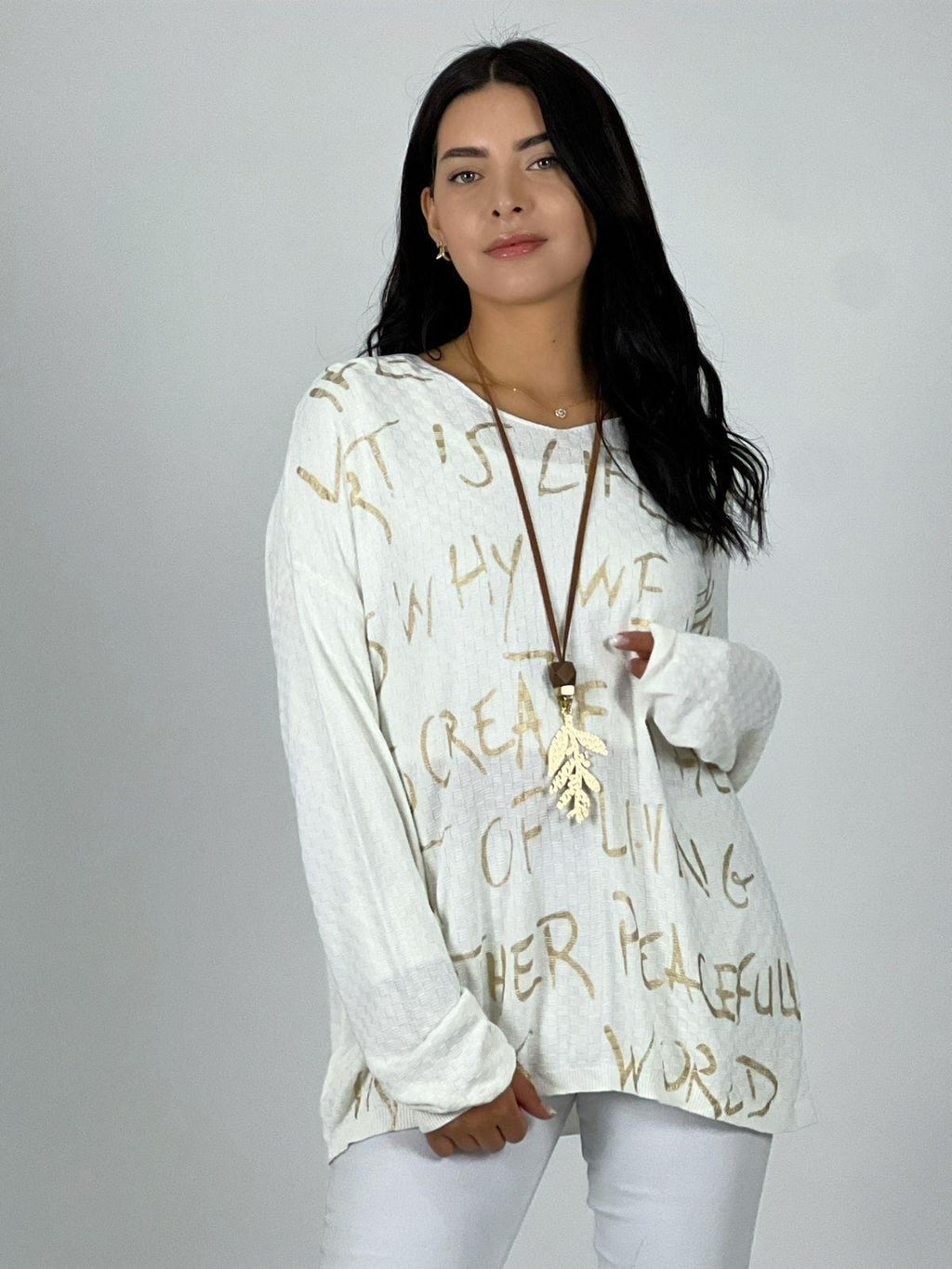 Sweater Spandex Letras Doradas Cuello V