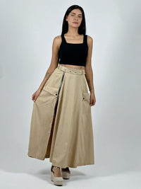 Falda Larga Con Cinturón y Cierre Abertura