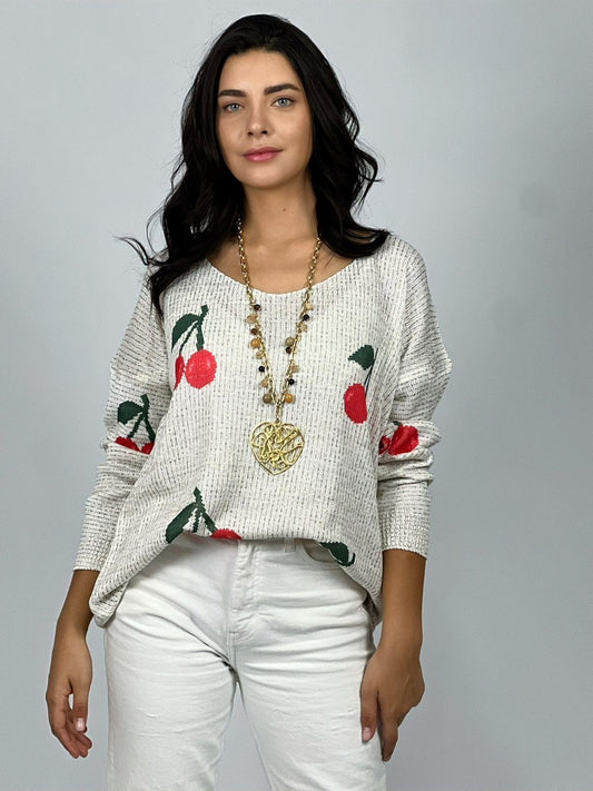 Sweater Italiano con Cerezas Estampadas