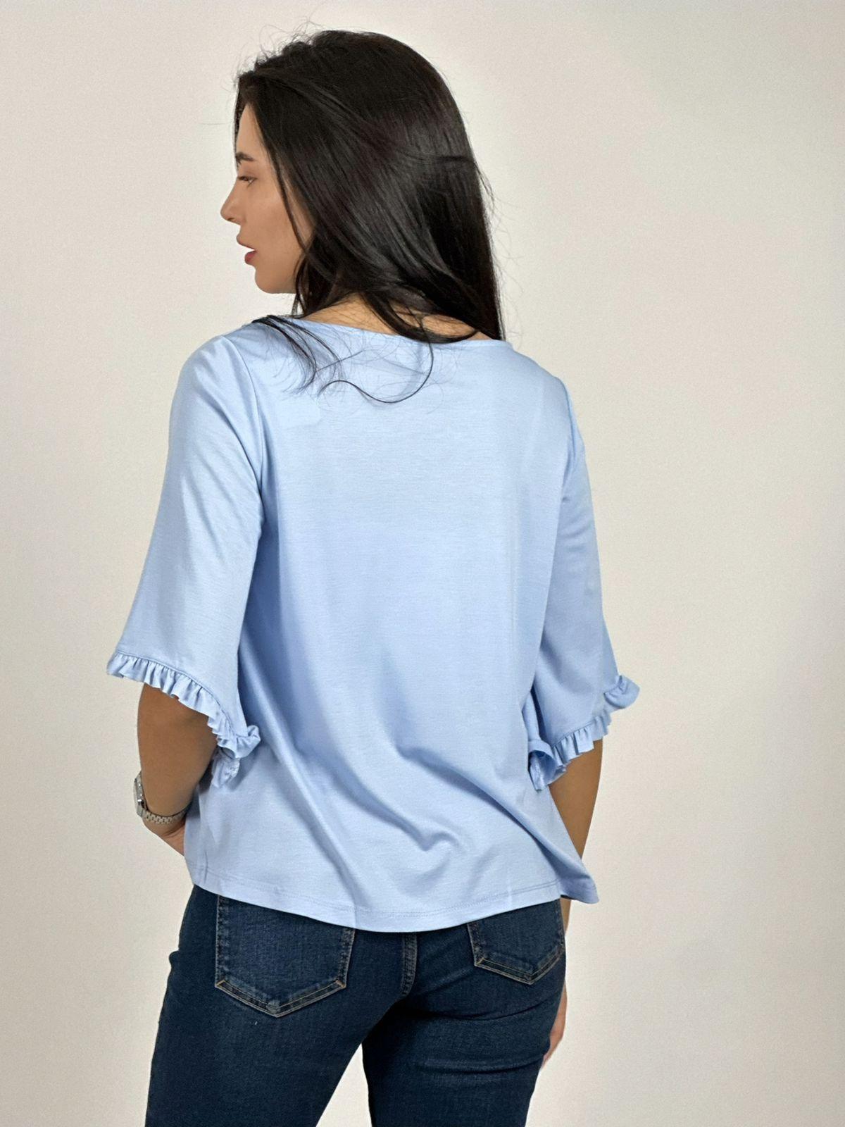 Blusa Viscosa Mangas Farolaos con Collar