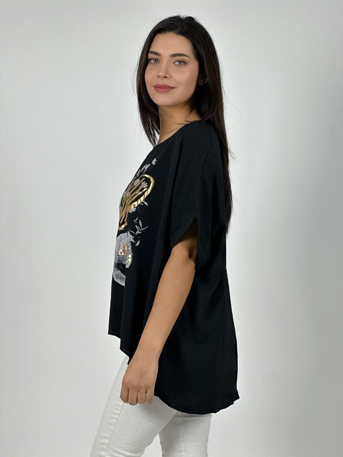 Polera Algodón Love Corazón Brillante