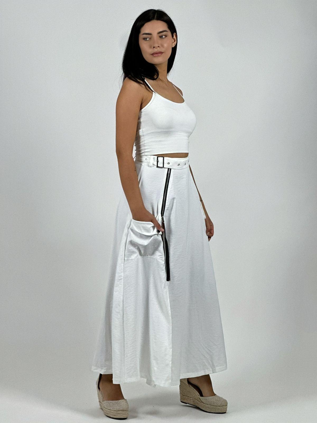 Falda Larga Con Cinturón y Cierre Abertura