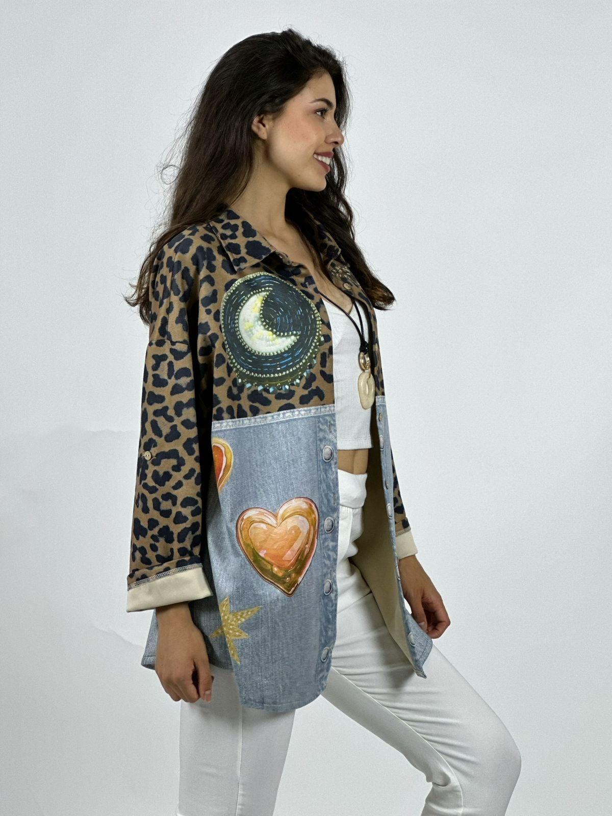Chaqueta Gamuza Floral Luna Estrella y Corazones