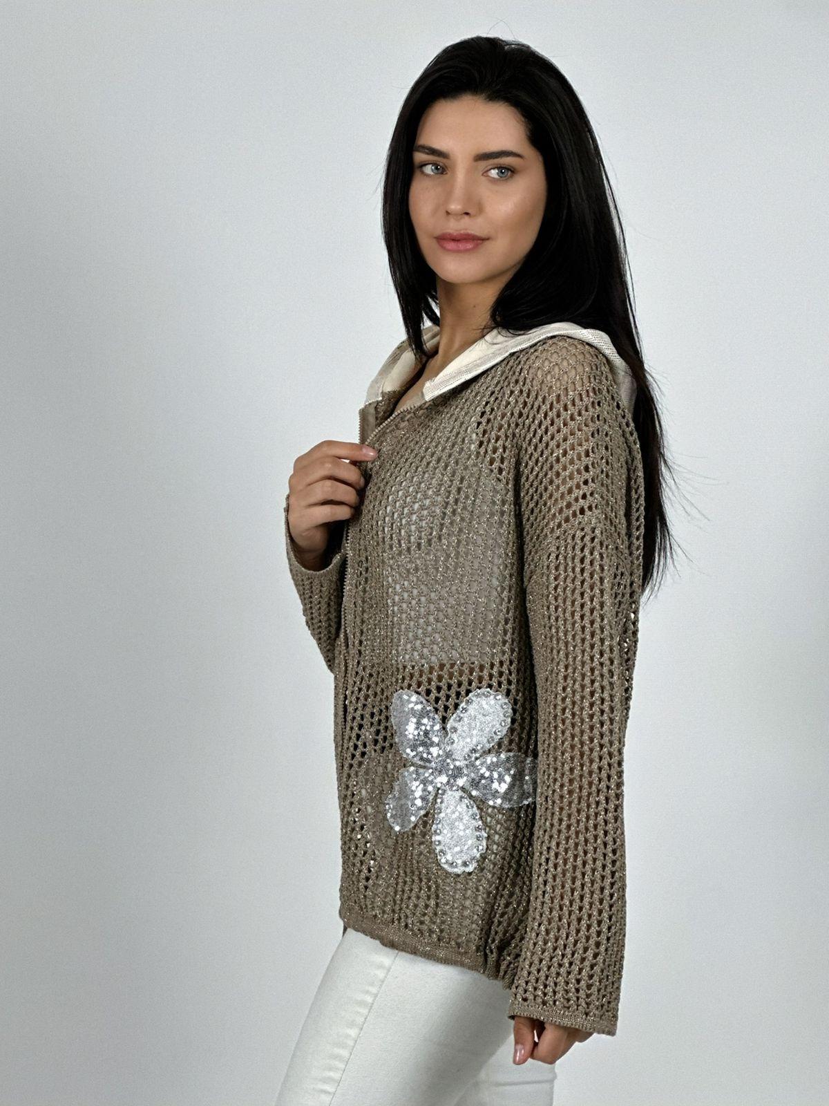 Polerón Hilo con Cierre Flores Brillantes