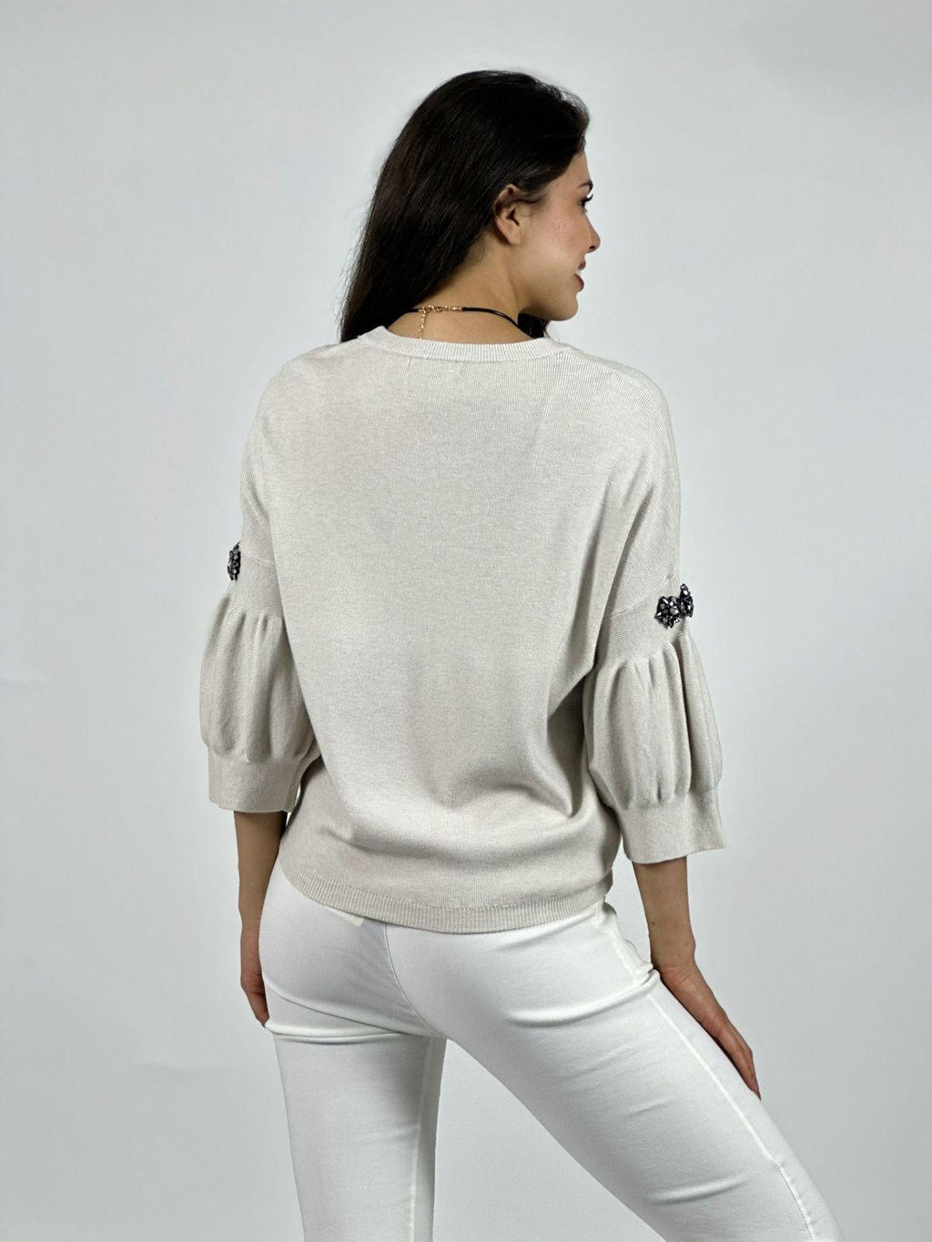 Sweater Spandex Mangas Recogidas Flor