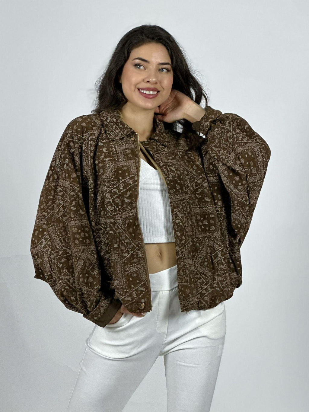 Chaqueta Bomber Gamuza Forrada Boho