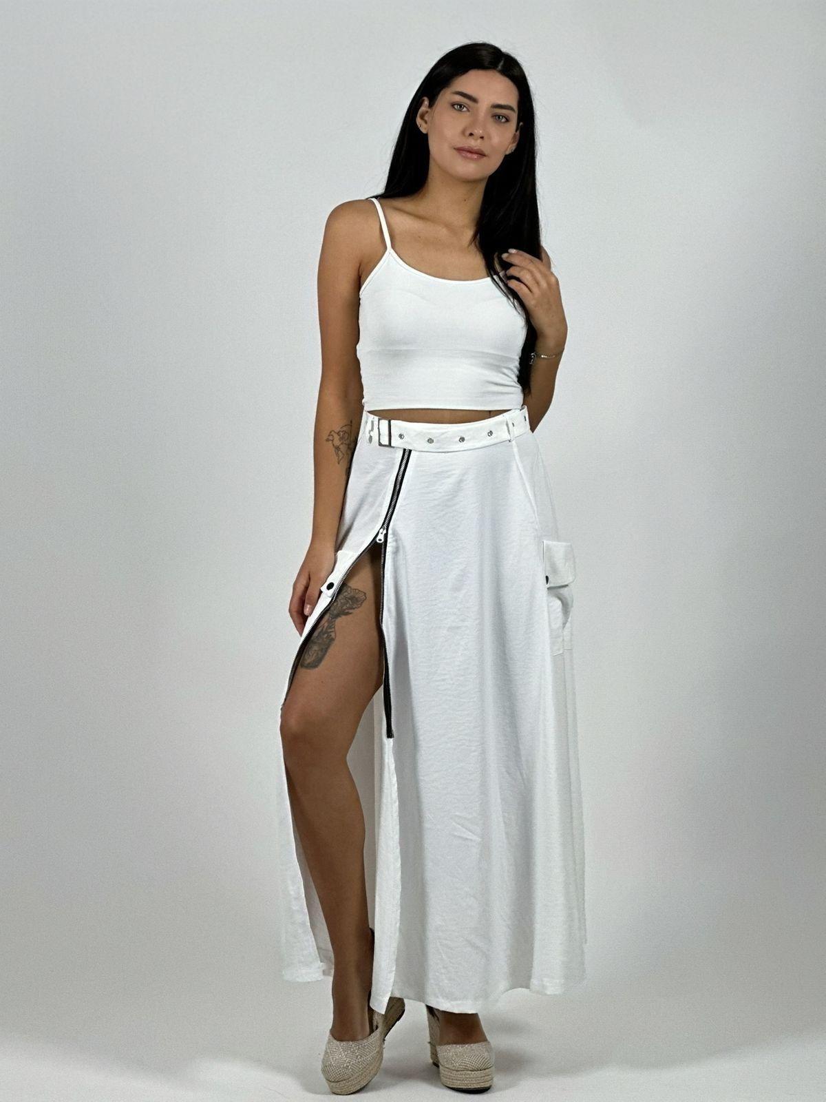 Falda Larga Con Cinturón y Cierre Abertura