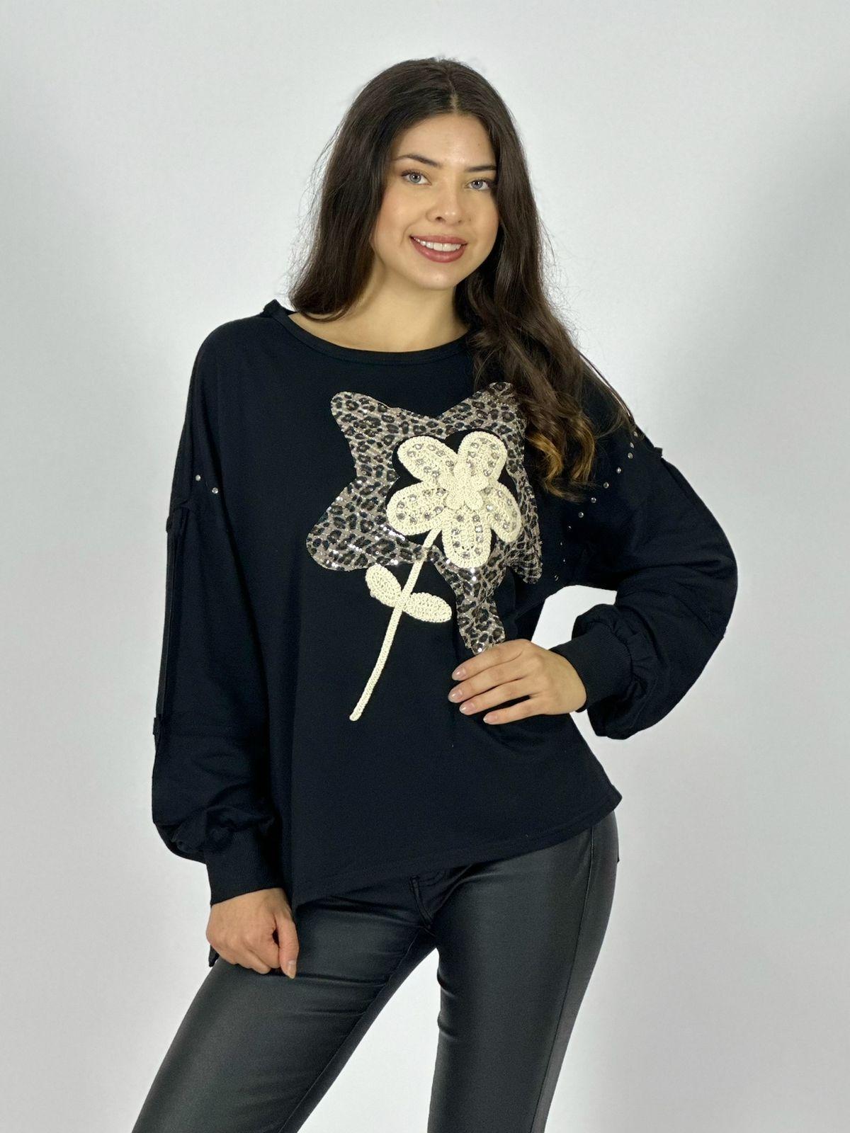 Polera Algodón Estrella Print Flor Tejida