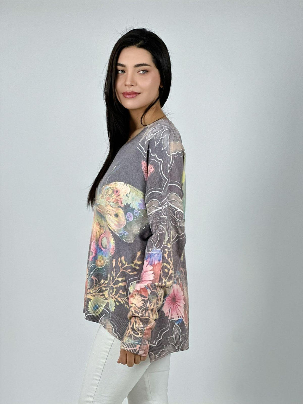 Sweater Spandex Mariposa Brillante con Flores