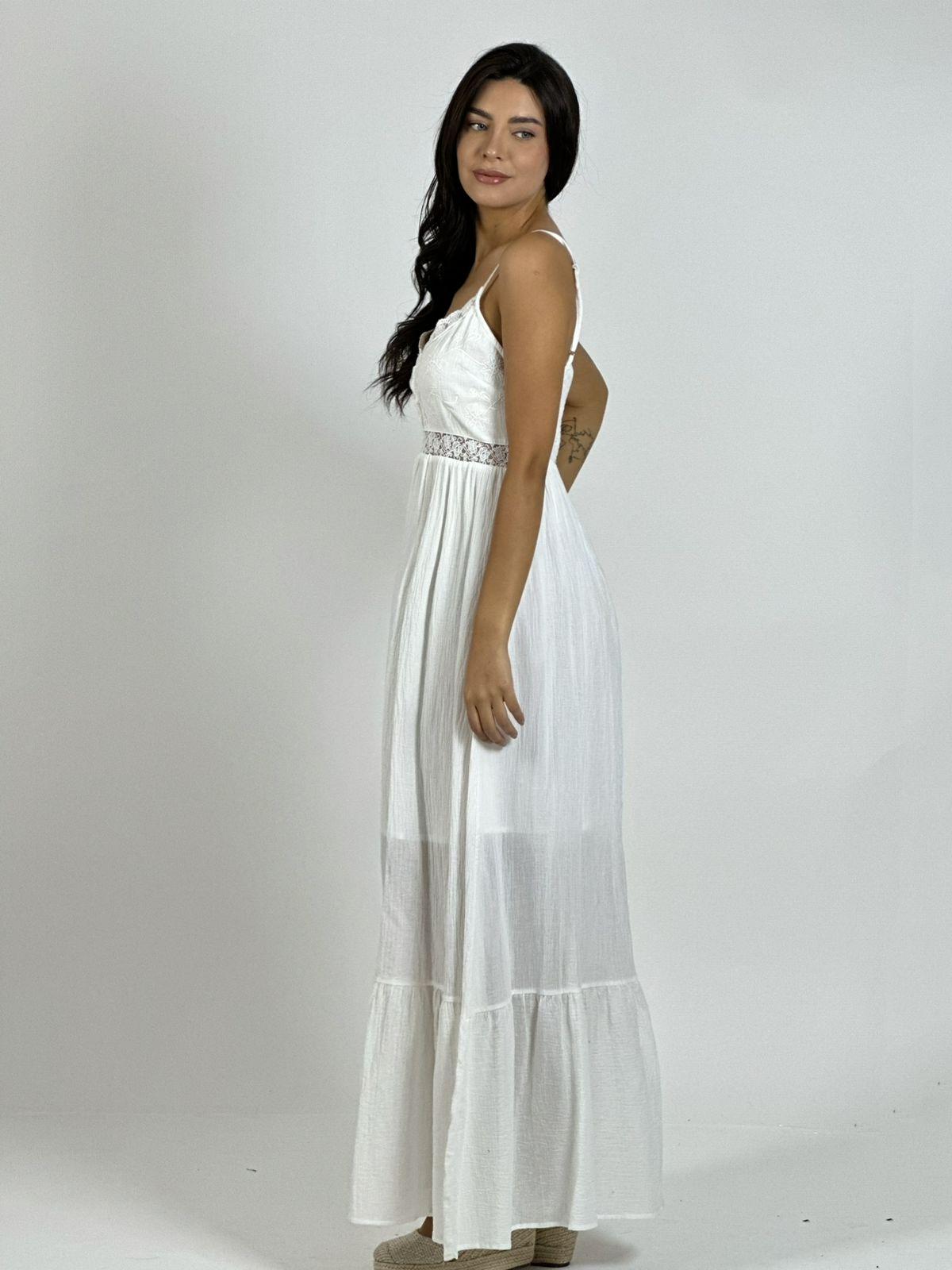 Vestido Crepé Torso Encaje