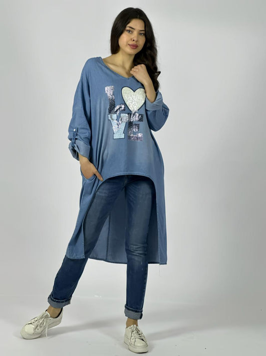Blusón De Mezclilla LOVE con Brillos