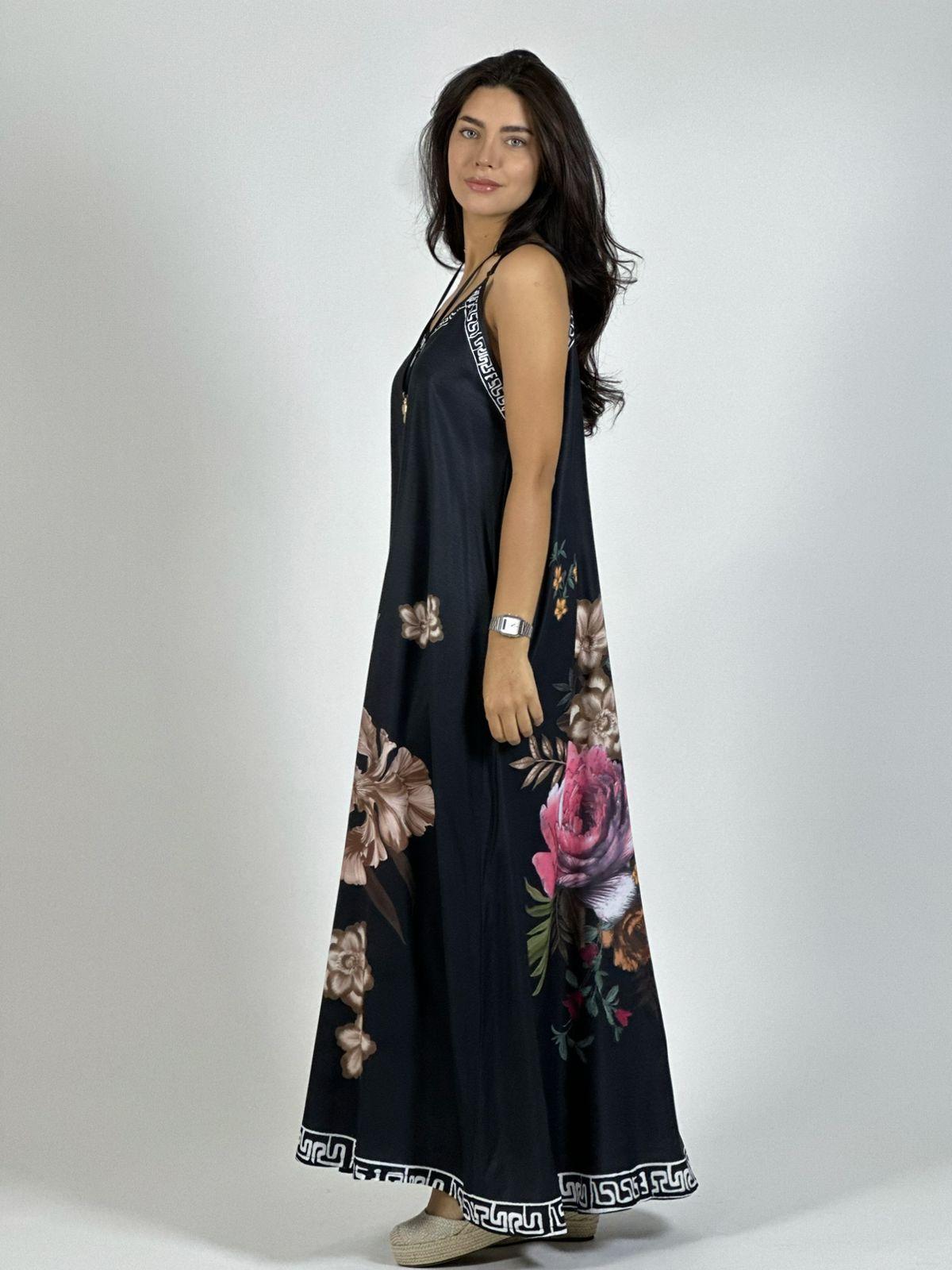 Vestido Satín Con Flores