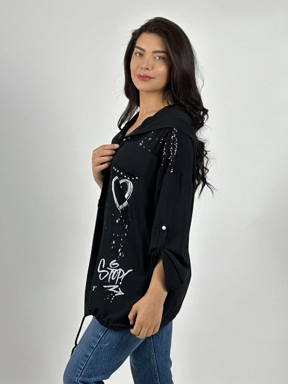 Blusa Crepé  Estampado Letras con Gorro