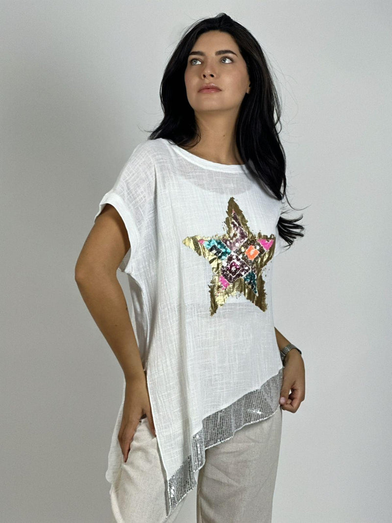 Polera Lino Con Estrella Colorida