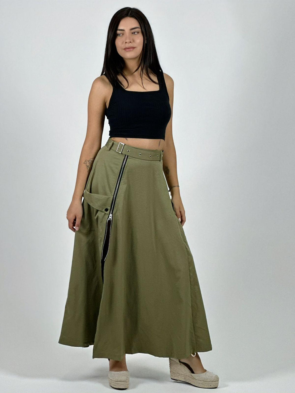 Falda Larga Con Cinturón y Cierre Abertura