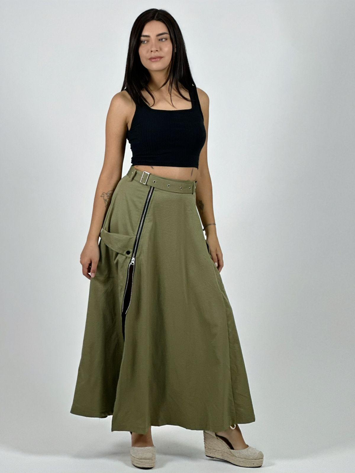 Falda Larga Con Cinturón y Cierre Abertura
