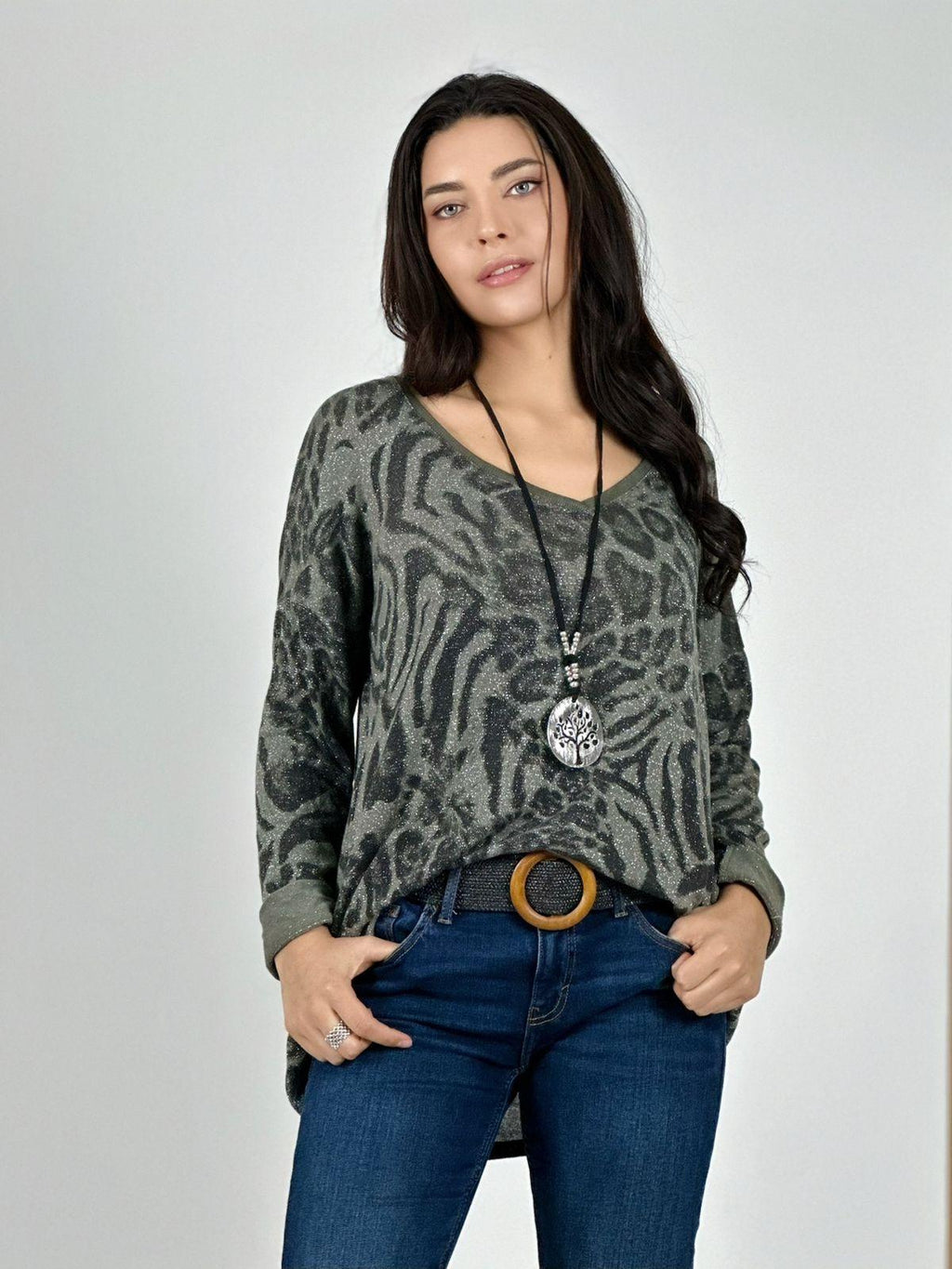 Polera Italiana Print Detalle Tejido En Espalda