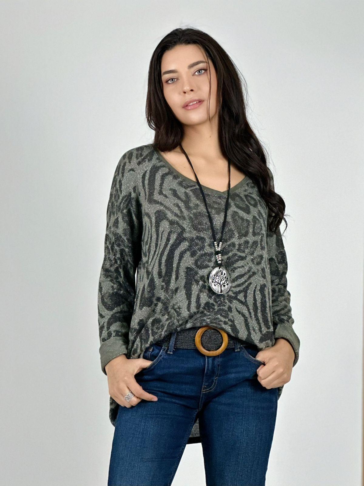 Polera Italiana Print Detalle Tejido En Espalda