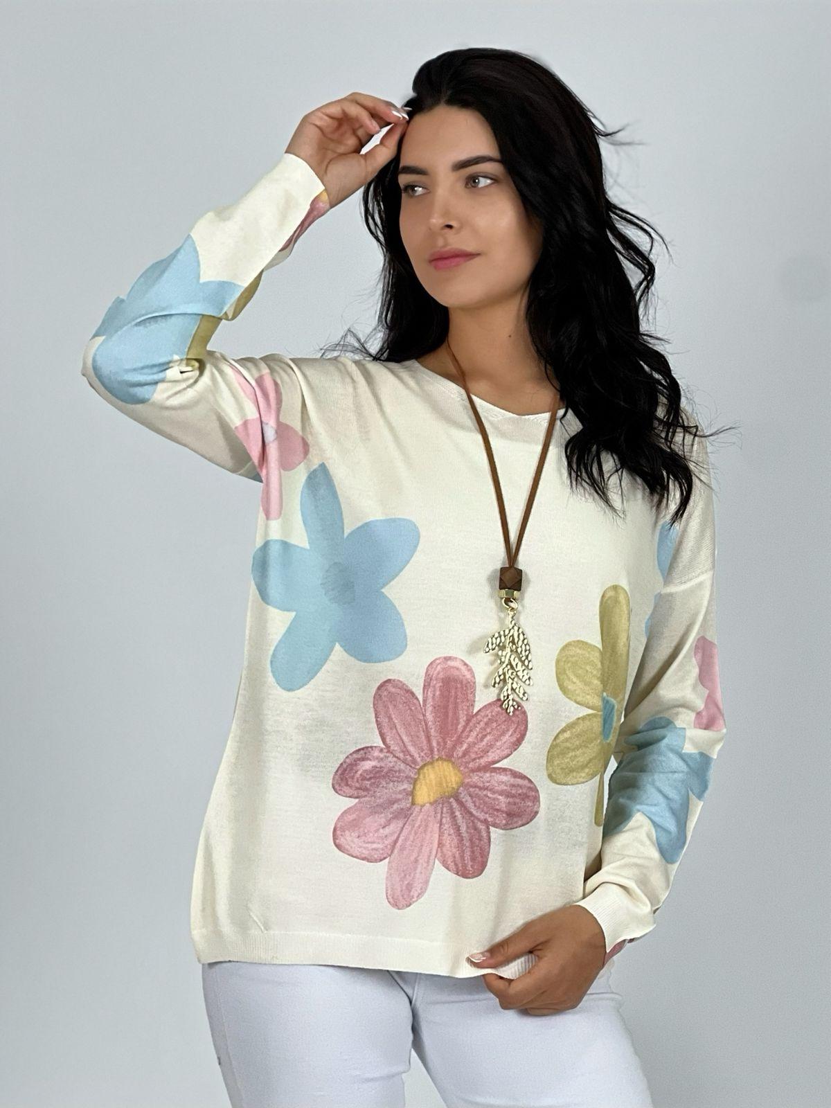 Sweater de Hilo con Flores