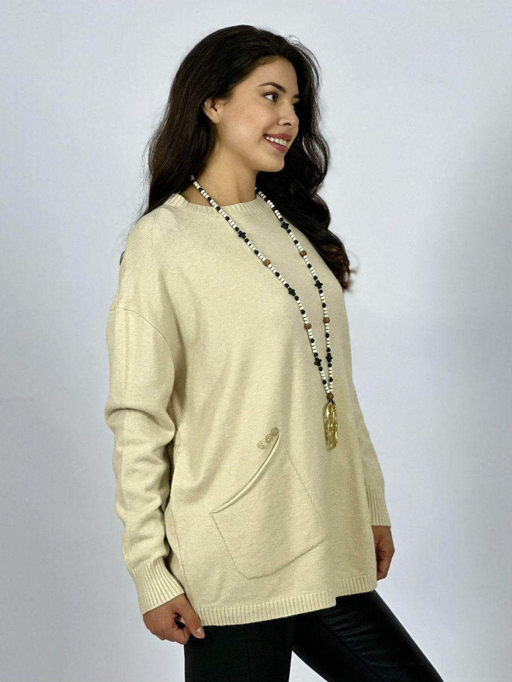 Sweater Spandex Bolsillos Holgado con Botones