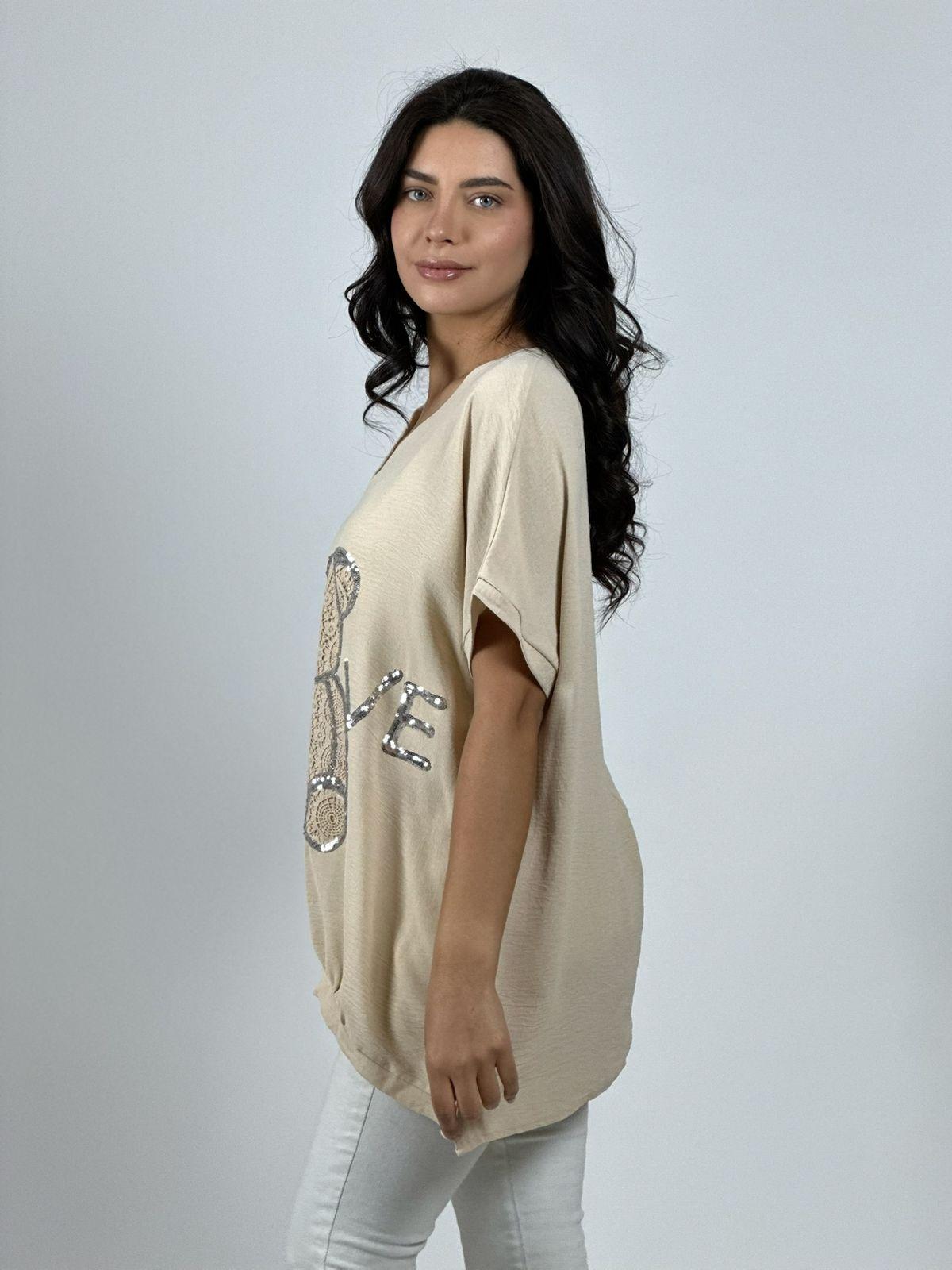 Polera Crepé Oso Brederi con Brillos