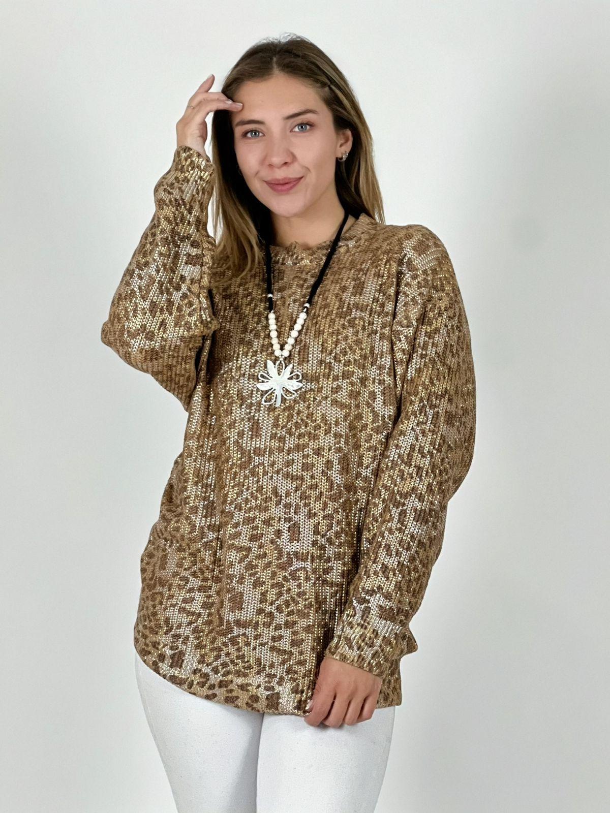 Sweater de Hilo Estampado Print con Brillos