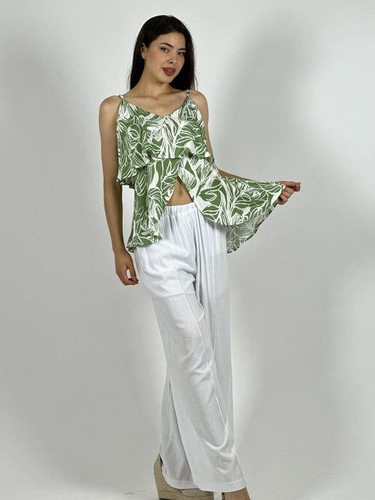 Blusa Con Vuelos Diseño Hojas