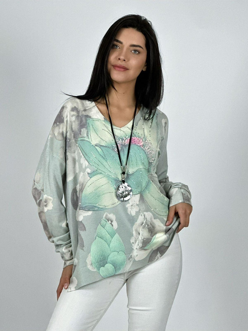 Sweater Spandex Flor de Loto Brillos