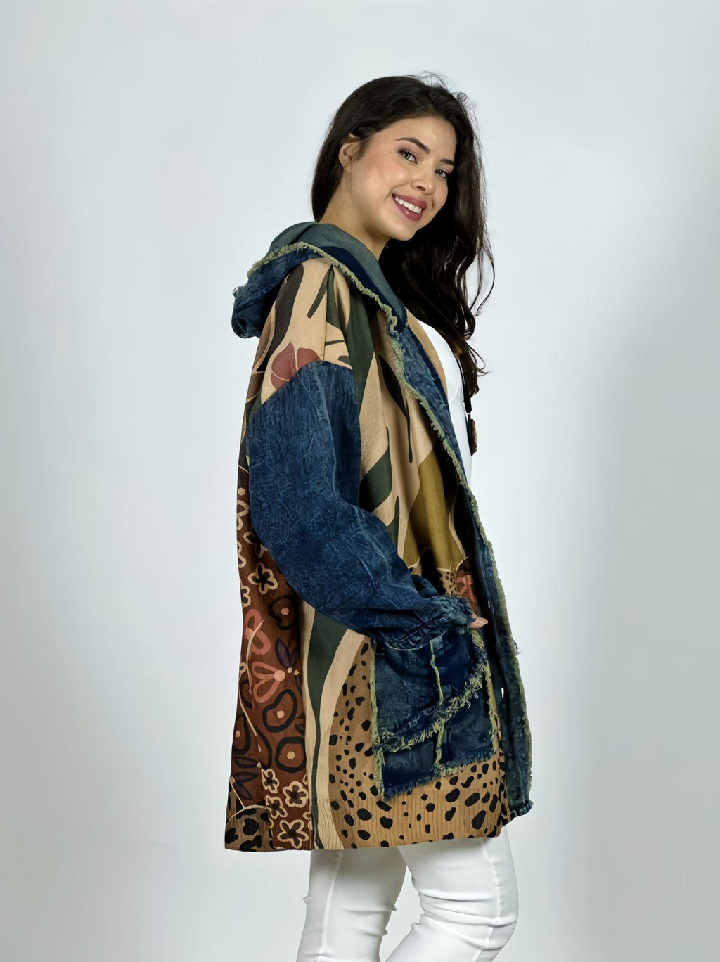 Abrigo Italiano Lana/Mezclilla Mujer y Leopardo