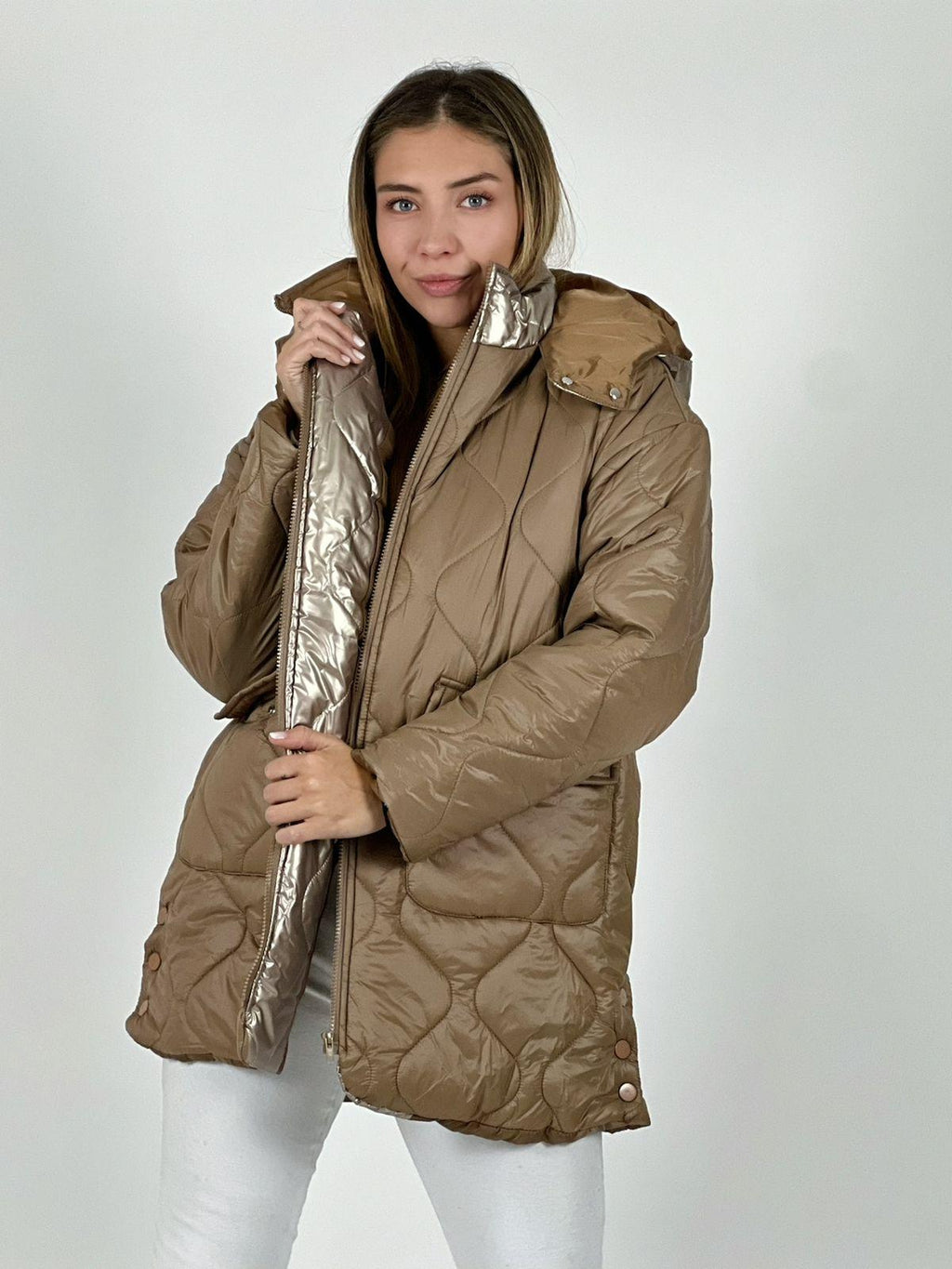 Parka con Capucha Cuello Metalizado