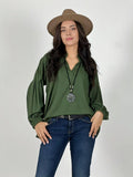 Blusa Cuello V Mangas Globo