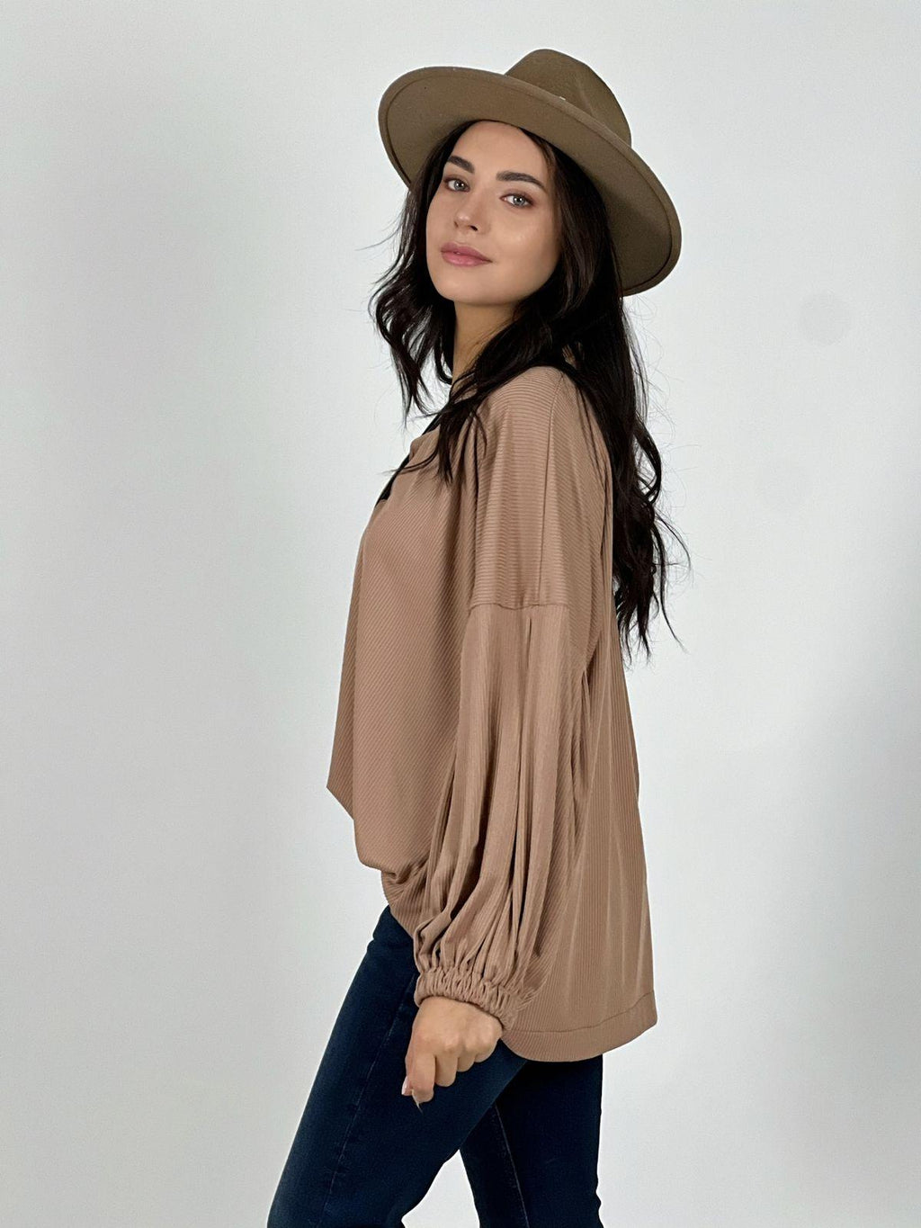 Blusa Cuello V Mangas Globo