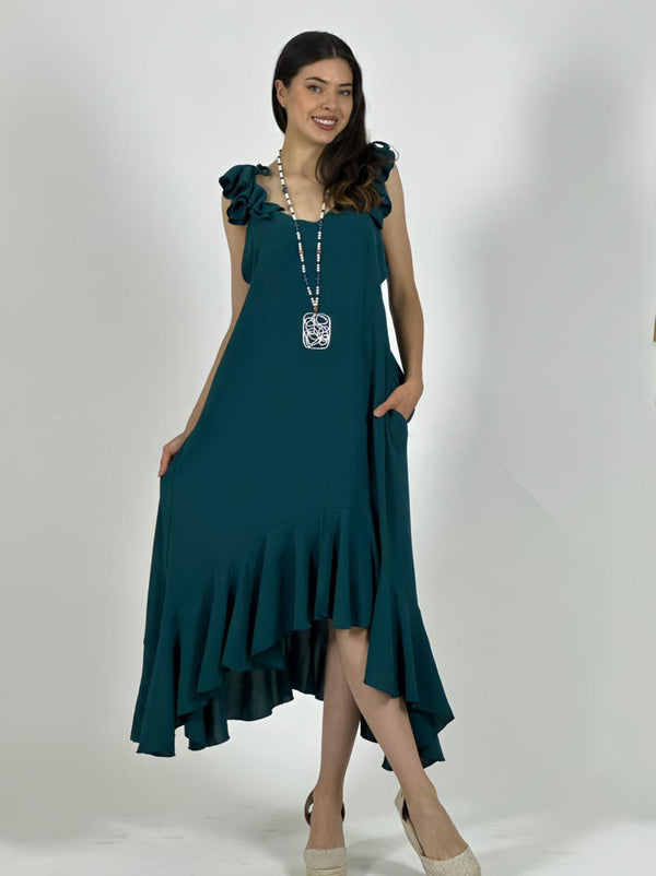 Vestido Cey Asimetrico Tiras con Vuelos