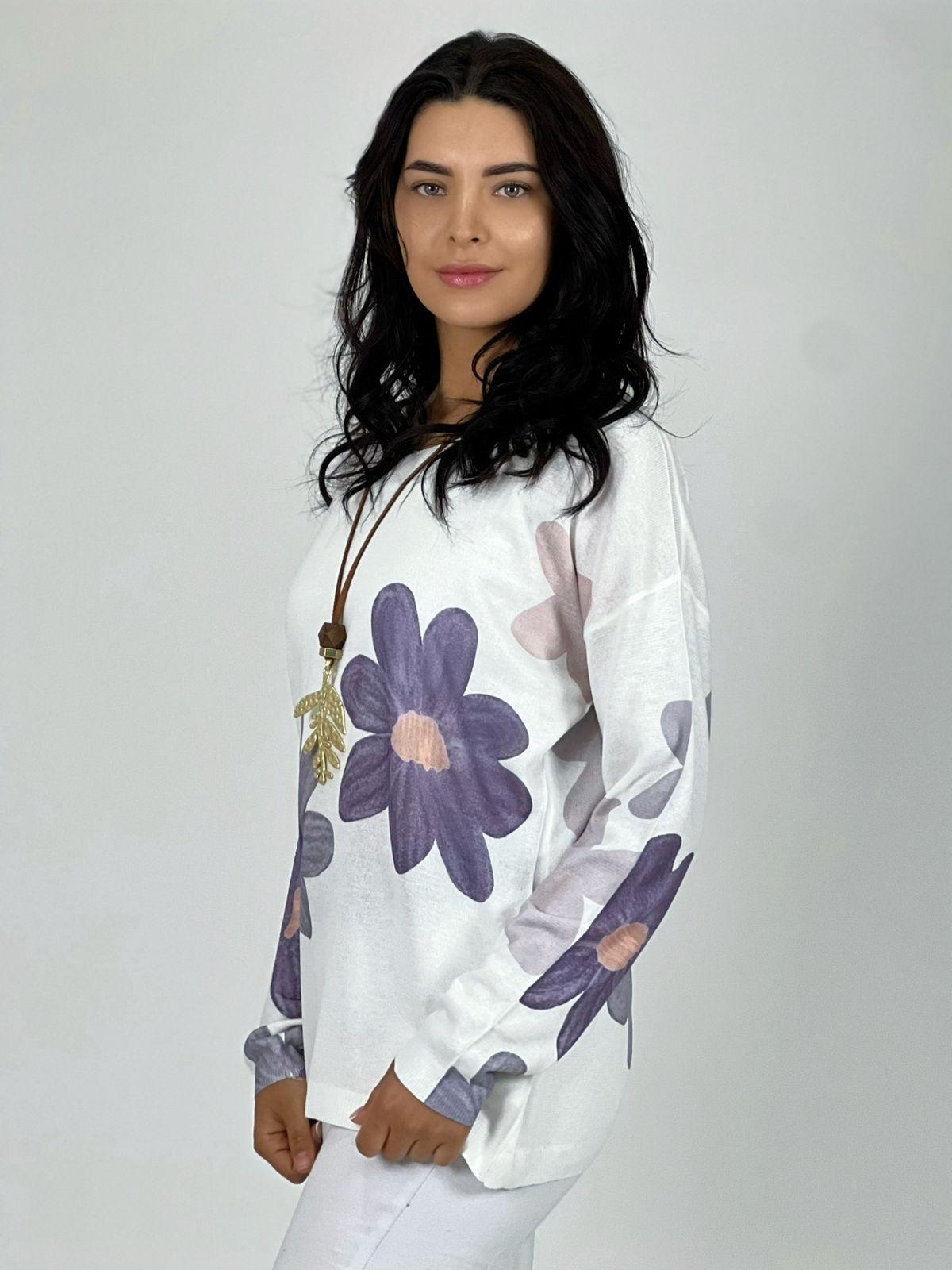 Sweater de Hilo con Flores